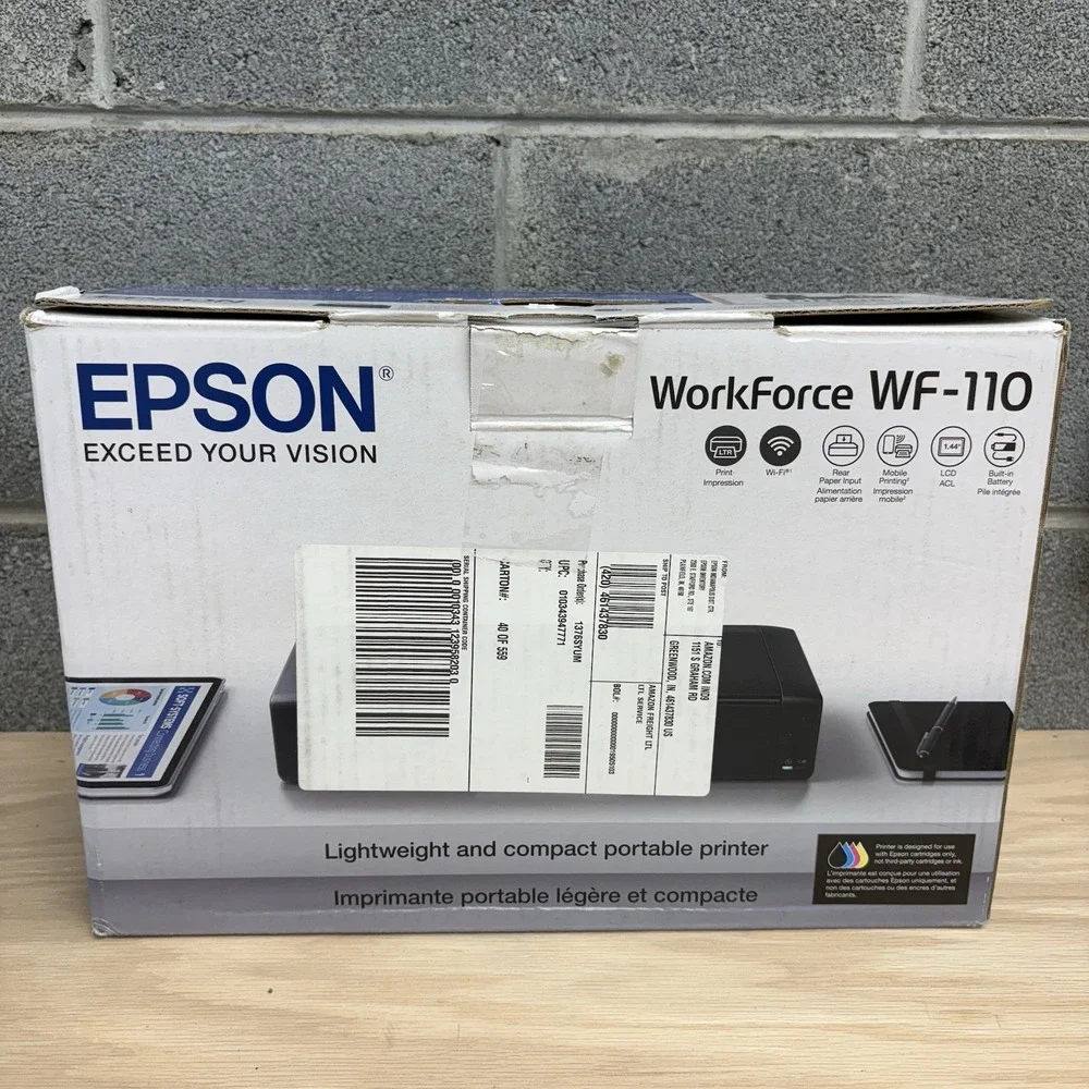 Epson WorkForce WF-110 Inkjet Mobile Printer Rechargeable Portable EUC